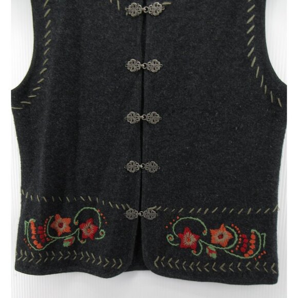 Norm Thompson Sweater Medium Wool Vest Cardigan Embroidered Toggle - Picture 3 of 10